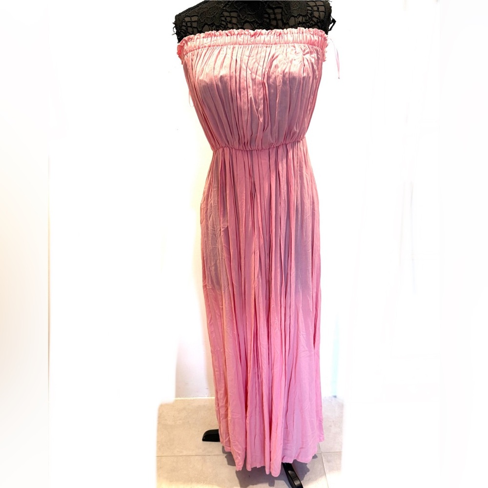 Elegant Pink Strapless cotton/Rayon strapless Maxi Dress